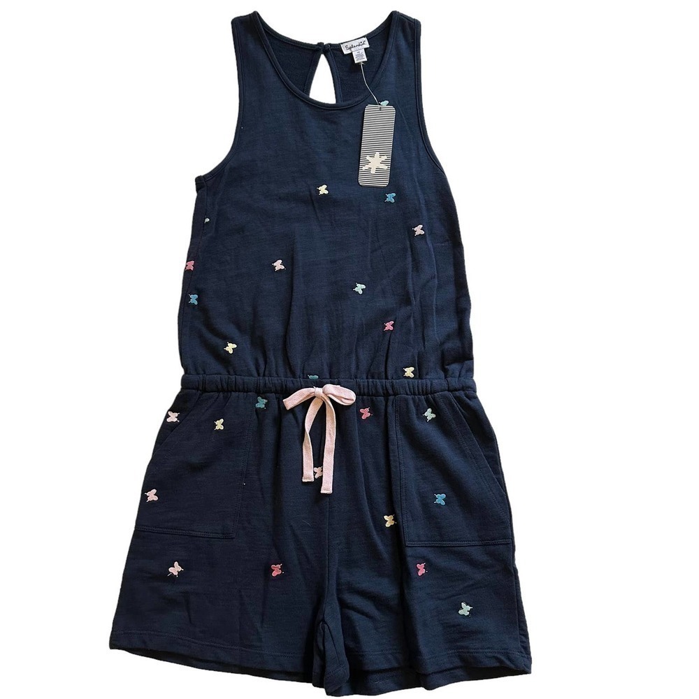 NWT Splendid Blue Embroidered Butterfly Romper 12